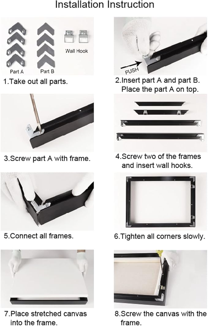 Easy Deliver Metal Floating Picture Frame for 12 x 12 Canvas Oil Painting